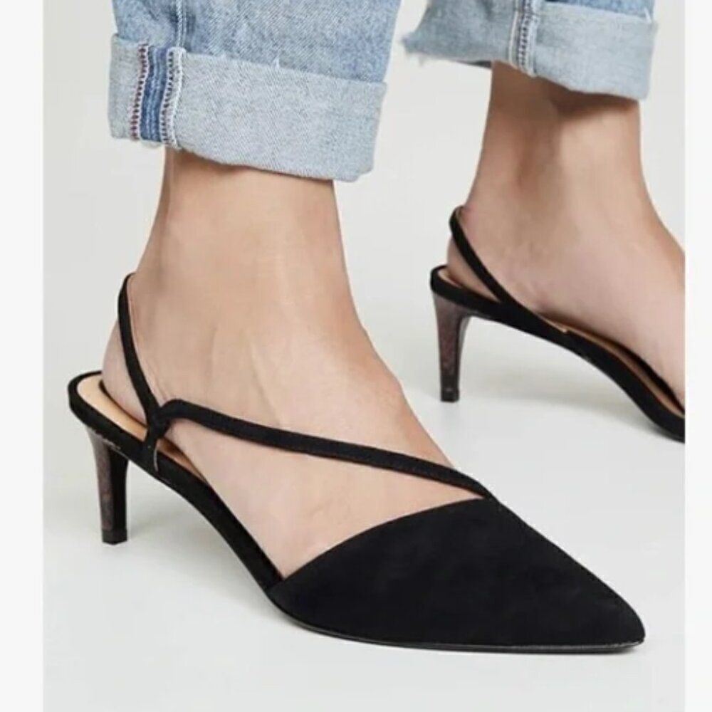 Joie Reno Black Suede Heels Slingbacks 36.5 US 6.5 snakeskin heel New